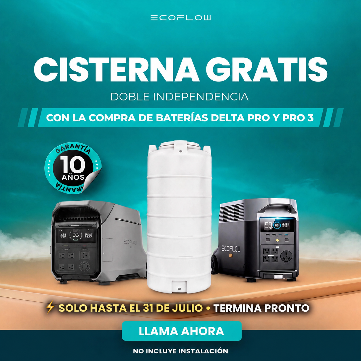 Cisterna gratis con baterías EcoFlow seleccionadas. Toca para llamar.
