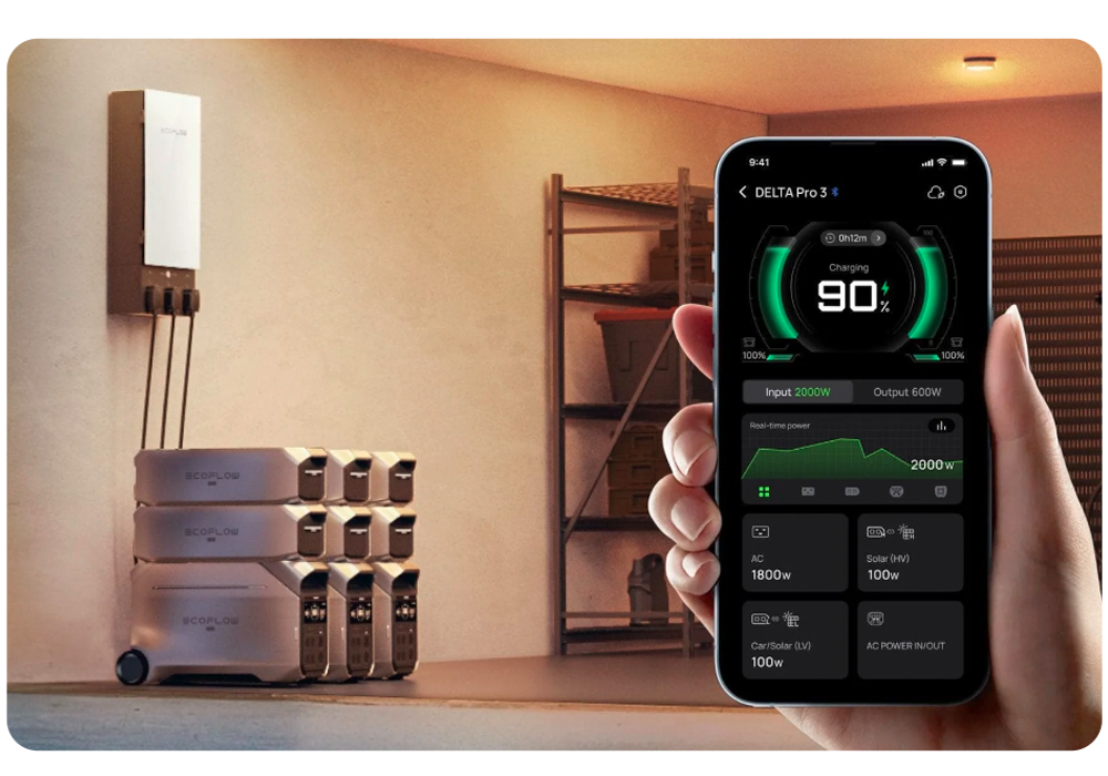 Baterías EcoFlow Delta Pro 3 conectadas en sistema modular