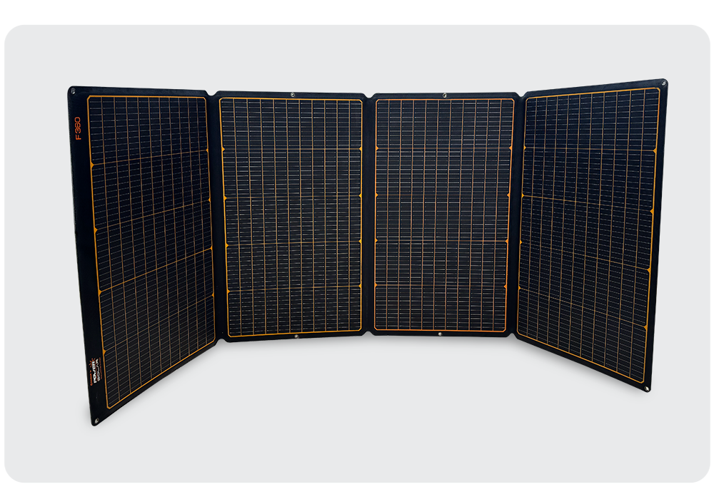 A folding solar panel with four panels.